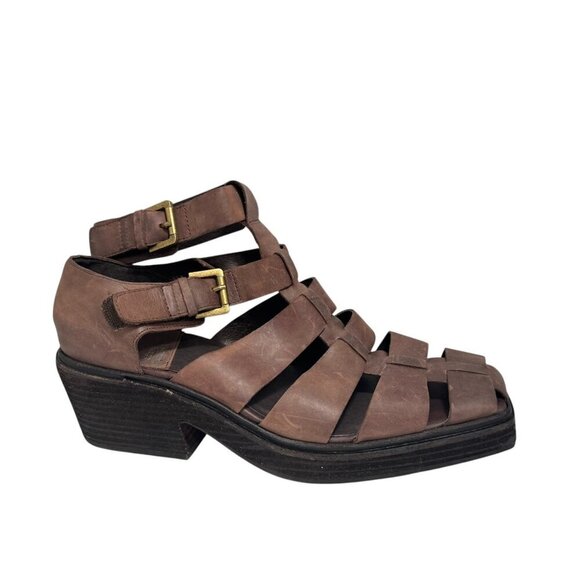 JEFFREY CAMPBELL Elective Fisherman Sandals Sz 9.5 Brown Crazy Horse Leather NEW - Picture 2 of 6